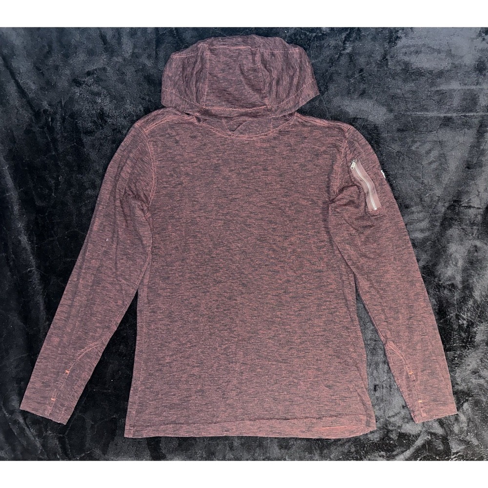 Kuhl Engineered Hoody Shirt Mens Medium Red Thumb hole Zipper Pullover Hiking